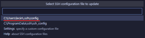 Select the SSH config file